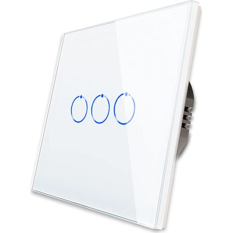 [PRODUIT RECONDITIONNE] CNBINGO Interrupteur tactile triple 3 voies 1 pôle, panneau verre trempé, LED état, sans fil neutre, 240 V AC, 500 W par voie