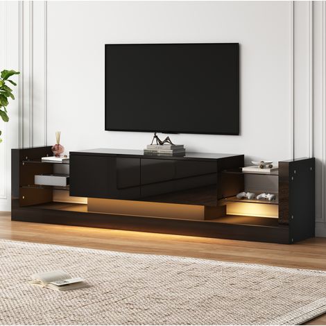 Mobile TV lucido 181 cm con LED, frontale in vetro, due cassetti ribaltabili nero DESVIAE (1/5)