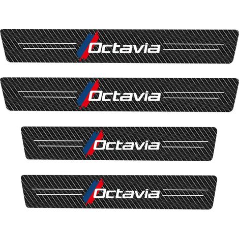 (4 pièces Octavia) 4 autocollants de seuil de porte pour Skoda Octavia,logo anti-rayures,protection de seuil de porte,accessoires de style en fibre de carbone (1/3)