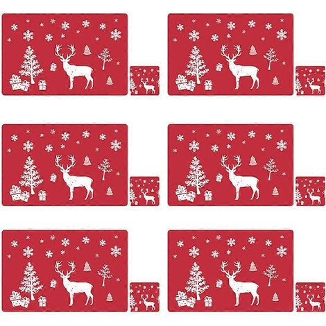 Sets de table de Noël, décoration de table en vinyle résistant à la chaleur sur le thème de l'hiver, motifs flocons de neige, antidérapants, idéal comme cadeau de Noël, lot de 6 (1/4)