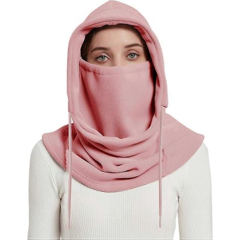 Damen Winter-Sturmhaube mit integriertem Schal, dick, warm, aus Polarfleece, winddicht, verstellbar-Pink (1/5)