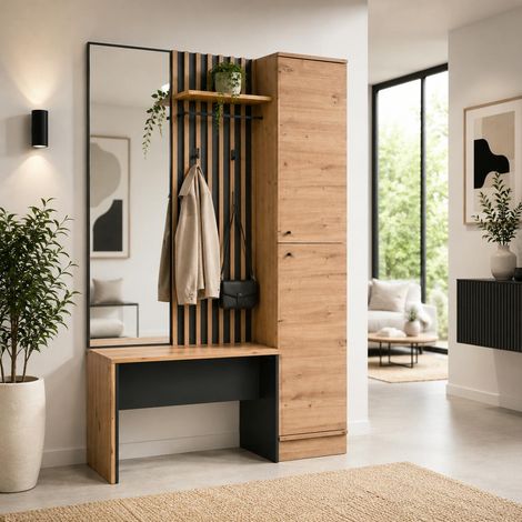 Vestiaire d'entrée moderne 1 porte 1 banc 1 miroir ALVA (1/5)
