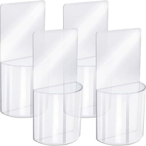 Lntyq 4 Pièces Support Télécommande Mural, Organisateur Multimédia Acrylique Support Mural, Transparent Sans Boîte de Rangement de Perçage, pour Chambre à Coucher, Table de Chevet (1/5)