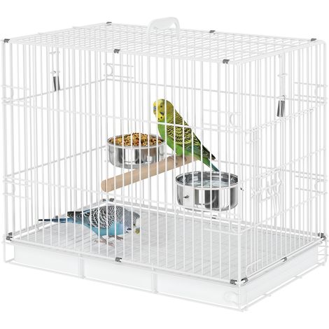 Cage à oiseaux portable pliable voyage perchoir bois gamelles inox petits oiseaux (1/4)