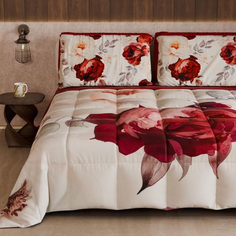 Couette d'hiver pour lit Une Place et demie Double Face, Couleur Unie et Impression numérique Florale 04 171, 100% Microfibre, fabriquée en Italie (1/5)