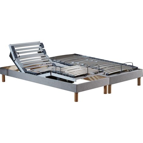 Lot de 2 lits électriques de relaxation multi lattes lisse Gris 2x70 x 190 cm