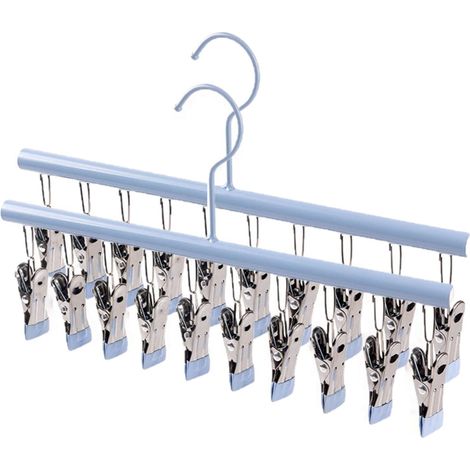 Pivotant Coupe-Vent accroche-Chaussettes, Séchoir à Chaussettes en Acier Inoxydable Crochet tournant, Séchoir à sous-vêtements(2 pièces X 10 Clips chacun) Bleu (1/5)