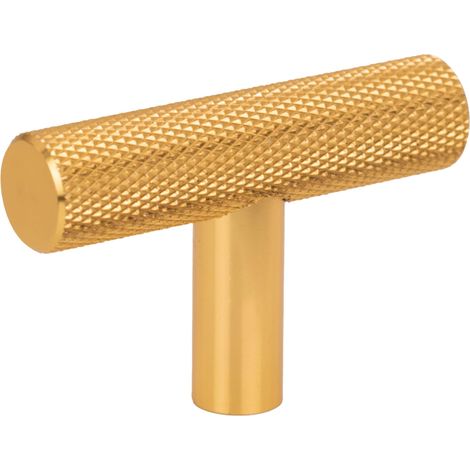 Pomo para mueble con pasamanos de metal moleteado y ranurado, color oro cepillado (1/4)