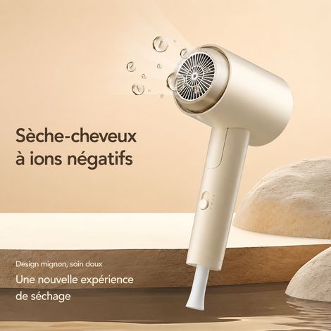 Sèche-cheveux pliable 1600W ionique avec concentrateur d'air réglages chaud froid blanc laiteux 350 g – Livraison gratuite (1/5)