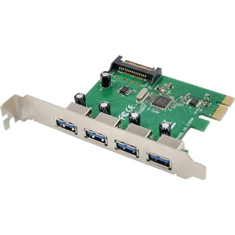 Carte adaptatrice PCIe x1 vers USB 3.0 à 4 ports, carte d'extension SATA PCIe pour PC de bureau (minage de données) (1/5)