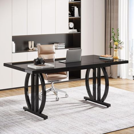 Tribesigns Chefschreibtisch, großer Büro-Computertisch mit robusten Metallbeinen, moderner einfacher Laptop-Schreibtisch, Arbeitszimmer, Schreibtisch, Business-Möbel für Heimbüro, 160 cm (schwarz) (1/5)