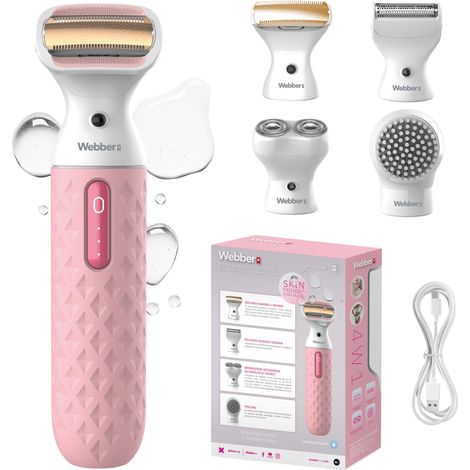 Rasoir Webber LG400 pour femmes, utilisable sur peau sèche ou humide, tondeuse et épilateur pour le corps et le visage, 4 en 1 (1/5)