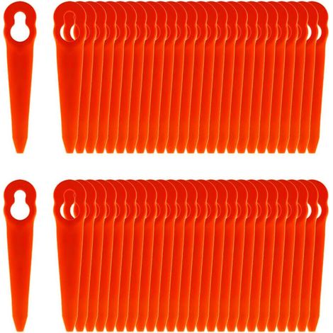 100 lames plastique ultra-minces orange L83. Pour tondeuses spécifiques, coupe nette et précise.