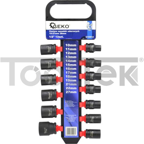 GEKO G10514 SET BUSSOLE IMPATTO 13pz ATTACCO 1/2" ESAGONALI 10-27mm 38mm (1/3)
