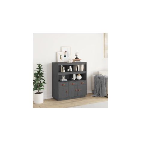 Buffet haut Gris 100x40x108,5 Bois massif de pin (1/5)