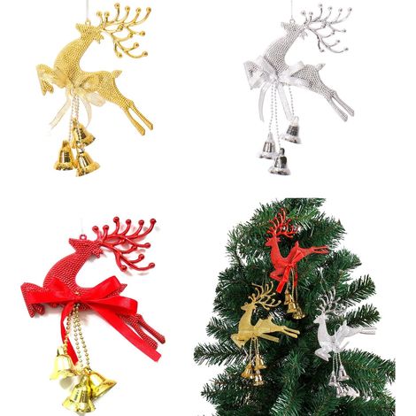 Cloche Décorative Renne - Avec Clochette Jingle Bell - Décoration Suspendue pour Sapin de Noël - Lot de 6