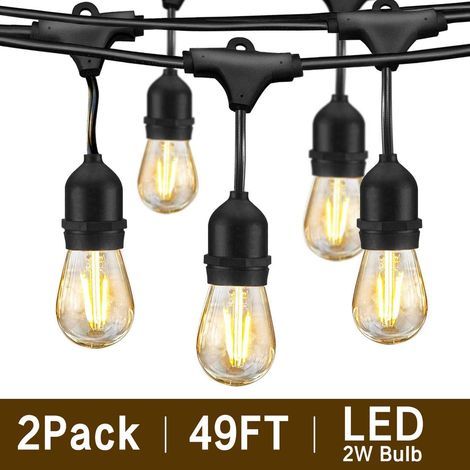 Guirlandes Lumineuses Extérieur 2x14,4m Led Chaîne De Lumières S14 Étanche Avec 2x15 Pièces S14 Ampoule Blanc Chaud Décoration Extérieur Et Intérieur Pour Jardin Fête Patio (1/5)