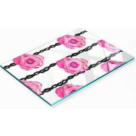 Tagliere da cucina in vetro temperato con decorazioni a rose, 80x52 cm (1/5)