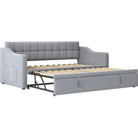 Divano letto convertibile 2 in 1 in velluto grigio chiaro 90 x 190 cm HOMVRA (1/5)