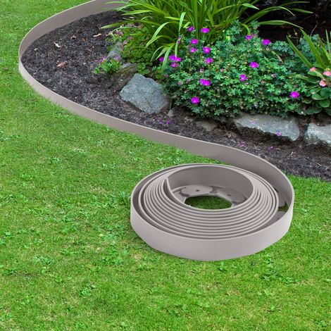 Cordón flexible de jardín 10 M gris de 5 CM de altura + 30 tutores