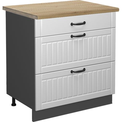 Meuble cuisine Fame-Line, Blanc campagne, 80 cm avec 3 tiroirs, PT Chêne, Vicco (1/5)