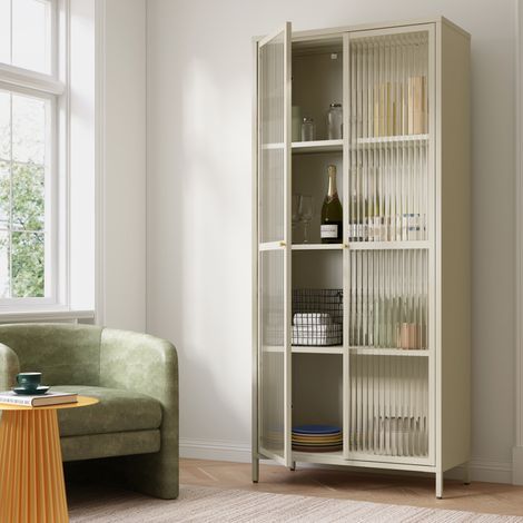 Vitrinenschrank Säkylä Stahl 180x80x35 cm Kamelfarben [en.casa] (1/5)