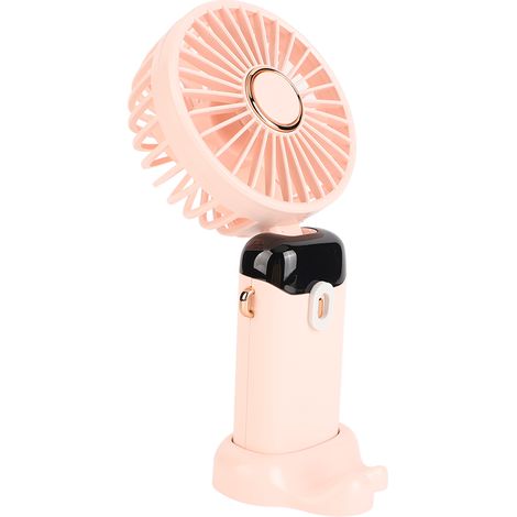 Mini-Tragbarer, faltbarer ABS-Ventilator mit USB-Aufladung, Digitalanzeige, Tragegurt, rosa, für den Außenbereich (1/5)