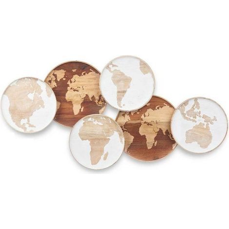 Gift Decor Decoration of Wall White Brown Wood of Handle World Map 102 x 55 x 5 cm (1/2)