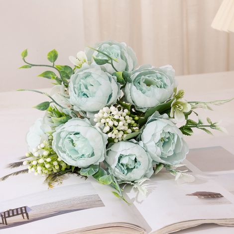 Fleur Artificielle Pivoine - 4 Bouquets de 5 Branches - Diamètre 18 cm - Hauteur 26 cm - Matériau Soie Plastique Fils Métalliques - Décoration Mariage Bureau Fête Hôtel - Lot de 4 (1/5)