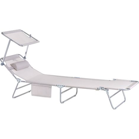 SoBuy OGS48-MI x2 Lot de 2 Bain de Soleil Chaise Longue Transat de Jardin Pliables Position réglable avec Parasol Pare Soleil - Crème