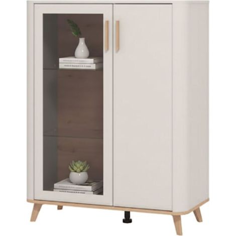 Vitrine Castella, Ausstellungsregal 4 Böden, Flügeltüren, 2 Türen, 90x40x116,5h cm Beige
