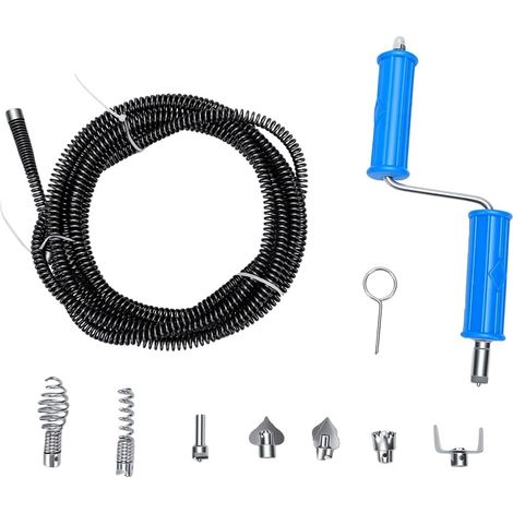 Rohrreinigungsspirale, 3 Meter lang, 10 mm, 12 mm, 16 flexible Federn mit 6 Bohraufsätzen für Küche, Bad und Spüle (1/5)