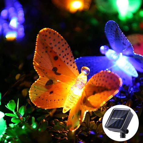 Chaîne lumineuse solaire à l'extérieur,12 LED Chaîne lumineuse papillon à l'extérieur avec panneau solaire,2 modes Résistant aux intempéries IP65 Chaîne lumineuse solaire décoration d'éclairage change (1/5)