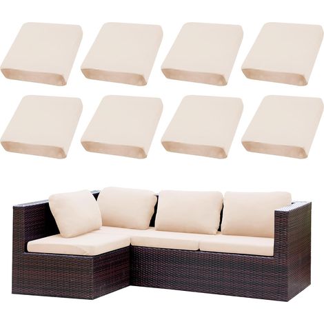 Patio Cushion Covers Set of 8  Outdoor Couch Covers  Stretch Covers for Sofa Cushions  Furniture Protectors Washable and Reusable (1, Beige) (1/5)