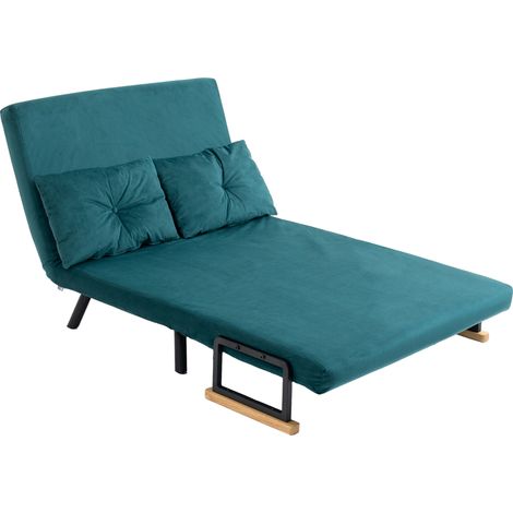 Canapé convertible 2 places dossier réglable 5 ébenex coussins rembourrés velours vert canard