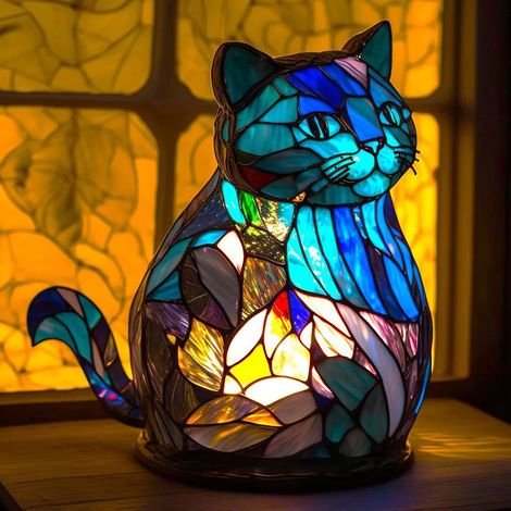 Lampada da tavolo a forma di gatto - Lampada da tavolo retrò - Luce notturna 3D a forma di animale - 17 cm