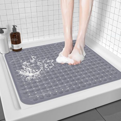 Duschmatte – Badezimmeraccessoire – Rutschfest mit Saugnäpfen – Antibakteriell und schimmelhemmend – Für Senioren und Kinder – Transparent – 80 x 80 cm (1/5)