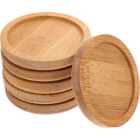 Set mit 6 runden Bambusuntersetzern für Tassen und Becher. – 6,50 x 6,50 x 0,90 cm (1/4)