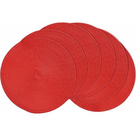 Lot de 6 Set de Table Rond,Set de Table Lavable Résistant à la Chaleur Sets de Table Plastique pour la Cuisine, Rouge (1/5)