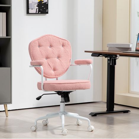 Chaise de bureau ergonomique à bascule, hauteur réglable, pivotante, revêtement tissu rose effet cocon, dossier capitonné, pour home office – CHICFURN (1/5)