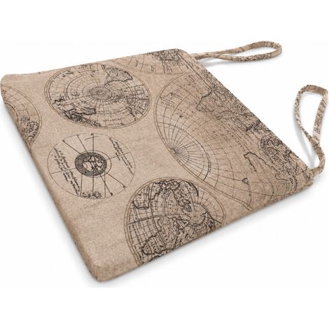 Coprisedia 40x40 Sfoderabile Stampa Mondo Marrone, Cuscino Sedia con Lacci in Loneta Made in Italy (1/5)