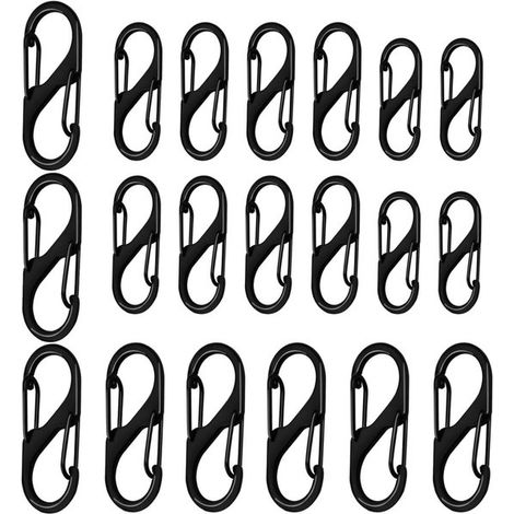20er-Pack S-förmige Mini-Metallkarabiner, doppelseitige Achterkarabiner, 50/40/31 mm, Camping/Wandern, Schwarz (1/5)