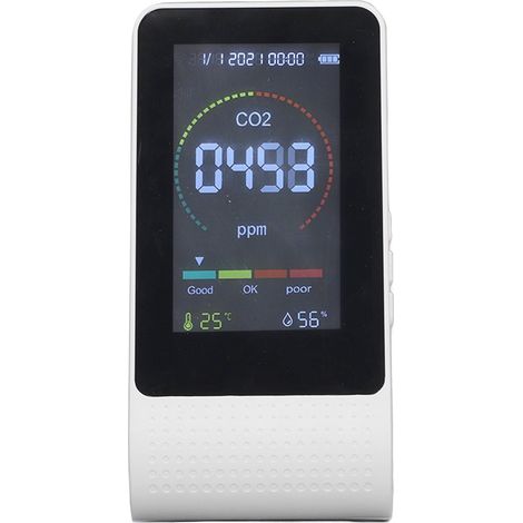 Weißer CO2-Luftqualitätsdetektor mit digitaler LED-Anzeige und LCD-Hintergrundbeleuchtung, Temperatur-, Feuchtigkeits- und TVOC-Monitor (1/5)