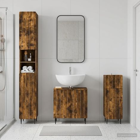 vidaXL 3 Piece Bathroom Cabinet Set ZWOLLE Smoked Oak Engineered Wood (1/5)
