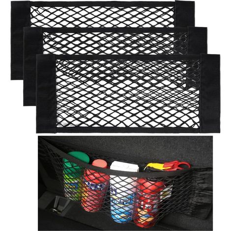 Filet De Rangement Pour Voiture - 40 x 25 cm - Fixation Velcro - Maille Polyester Renforcée - Pour Siège En Tissu - Lot De 4 (1/5)