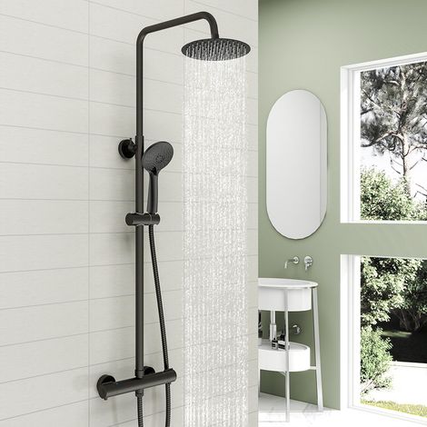 OCEAN ITALY Colonne Doccia Termostatiche, Sistema Doccia con Miscelatore Termostatico Colonna Doccia con Soffione 20x20cm e Doccetta 24x11cm Nero