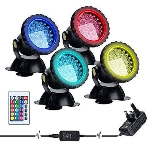 Lampe submersible étanche IP68 avec télécommande, adaptée aux bassins de jardin, piscines et fontaines (lot de 4) (1/5)