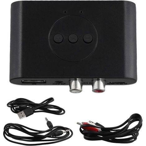 Récepteur audio Bluetooth 5.2, adaptateur sans fil stéréo avec interface AUX RCA 3,5 mm et microphone, compatible avec les kits d'amplificateurs pour haut-parleurs de voiture. (1/5)