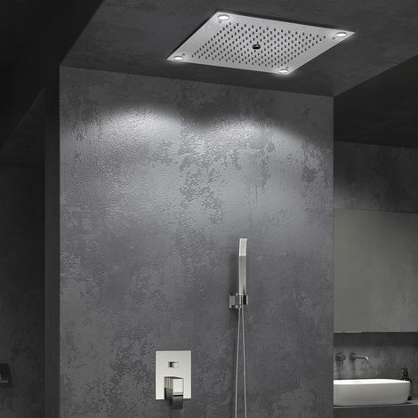 Soffione doccia incasso soffitto in acciaio con luci led  KAM-DIANA kamalu