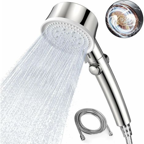 Water-saving shower head with 1.5m hose. High-pressure handheld shower head, water and dirt resistant. 6 spray patterns. (1/5)